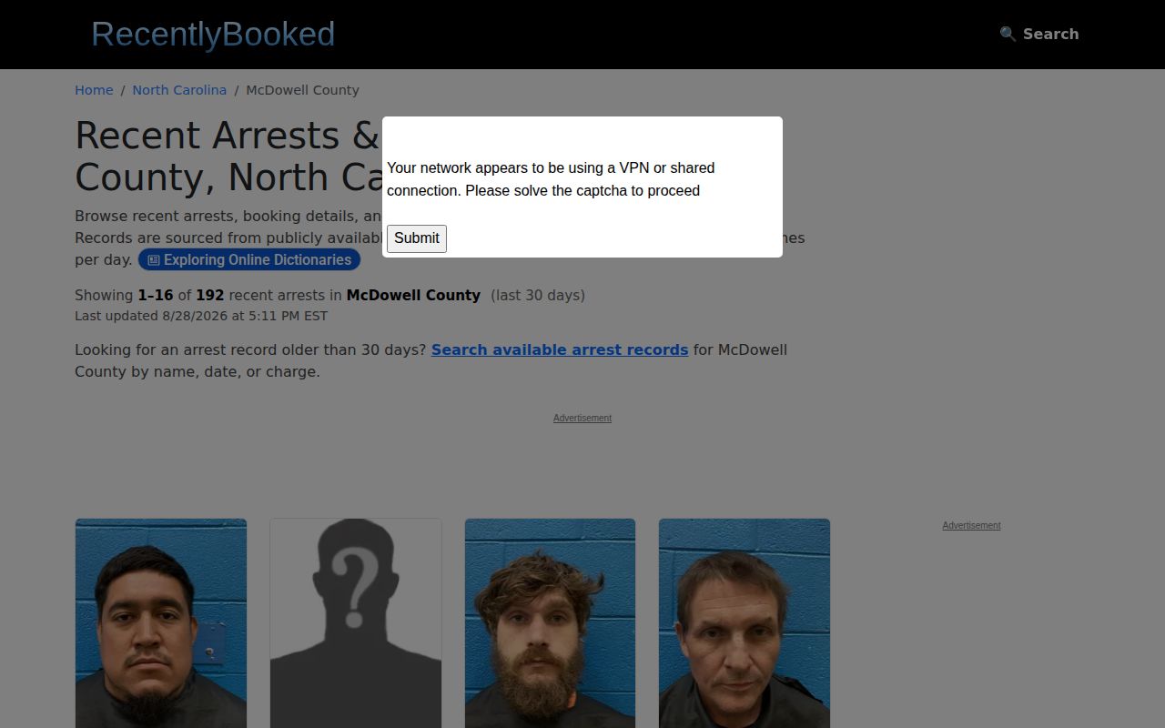 Unofficial RecentlyBooked McDowell County booking-record page