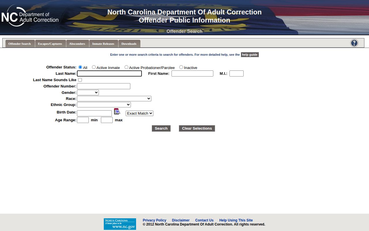 McDowell County NCDAC state offender search interface